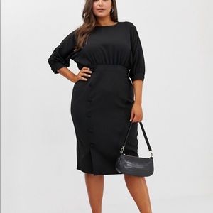 Midi Pencil Dress with Button Skirt